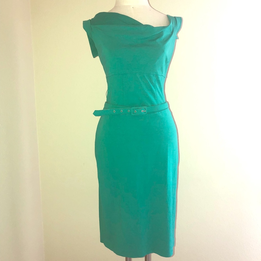 Mad Men Off the Shoulder Green Mod Dress